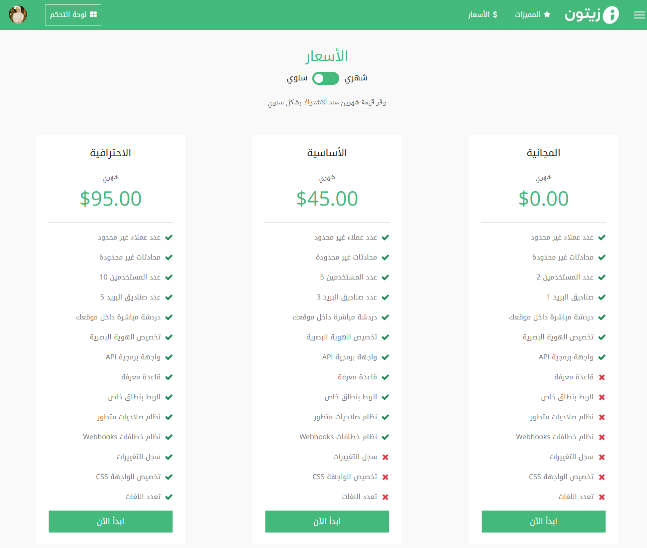 تكلفة االاشتراك في برنامج خدمة العملاء الخاص بزيتون